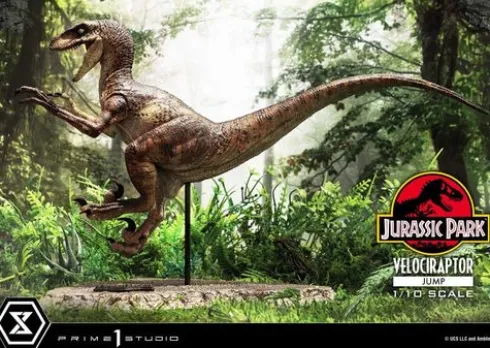 Jurassic Park Estatua Prime Collectibles 1/10 Velociraptor Jump 21 cm