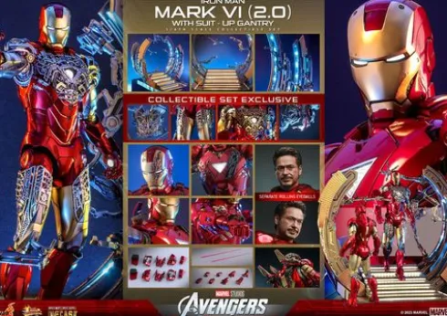 Marvel Los Vengadores Figura Movie Masterpiece Diecast 1/6 Iron Man Mark VI (2.0) with Suit-Up Gantry 32 cm