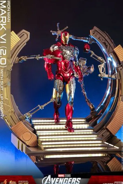 Marvel Los Vengadores Figura Movie Masterpiece Diecast 1/6 Iron Man Mark VI (2.0) with Suit-Up Gantry 32 cm