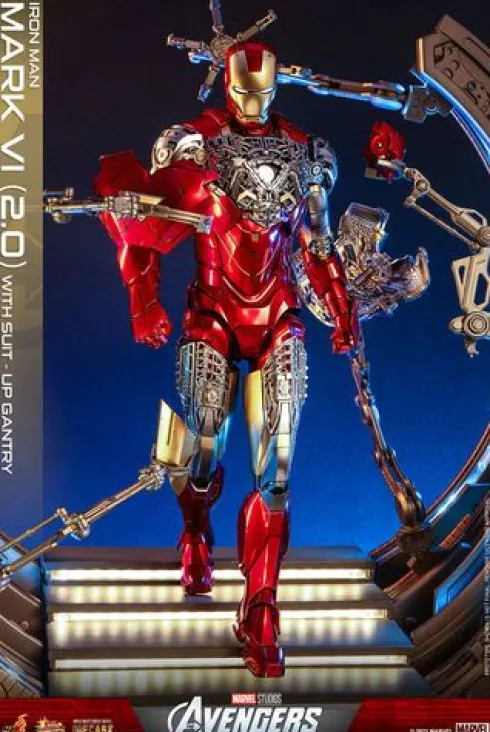 Marvel Los Vengadores Figura Movie Masterpiece Diecast 1/6 Iron Man Mark VI (2.0) with Suit-Up Gantry 32 cm
