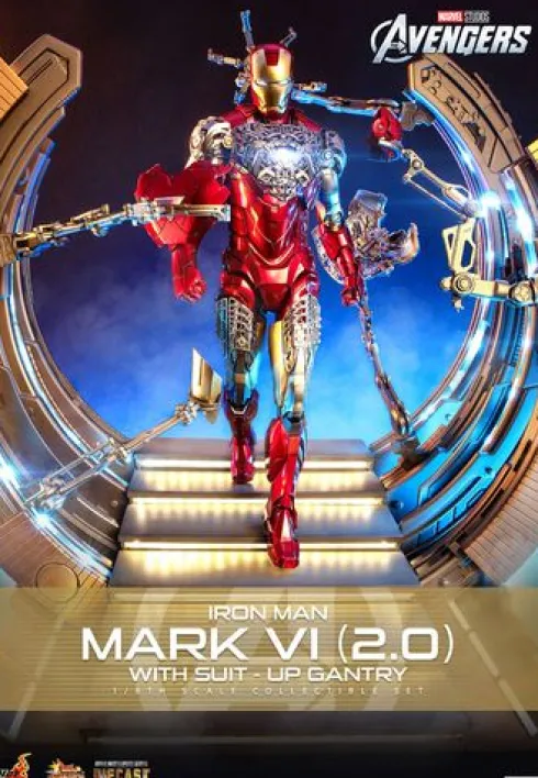Marvel Los Vengadores Figura Movie Masterpiece Diecast 1/6 Iron Man Mark VI (2.0) with Suit-Up Gantry 32 cm