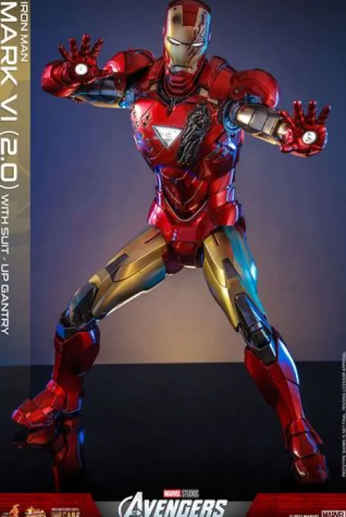 Marvel Los Vengadores Figura Movie Masterpiece Diecast 1/6 Iron Man Mark VI (2.0) with Suit-Up Gantry 32 cm