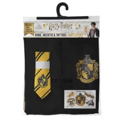 Pack Disfraz Túnica Mago Hufflepuff con corbata y 5 tatuajes Harry Potter
