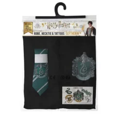 Pack Disfraz Túnica Mago Slytherin con corbata y 5 tatuajes Harry Potter
