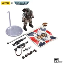 Warhammer 40k Figura 1/18 Astra Militarum Cadian Command Squad Veteran with Regimental Standard 12 cm